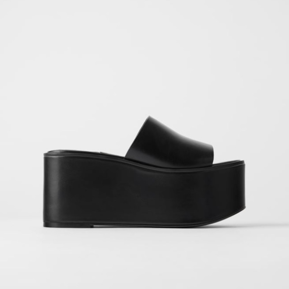Zara Black Platform Slide Sandals